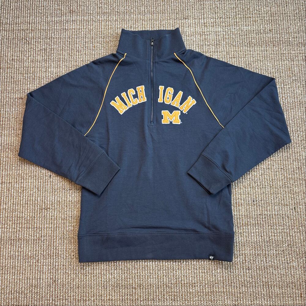 47 Brand Michigan Wolverines Women's XL Quarter Zip Pullover Navy Blue Maize